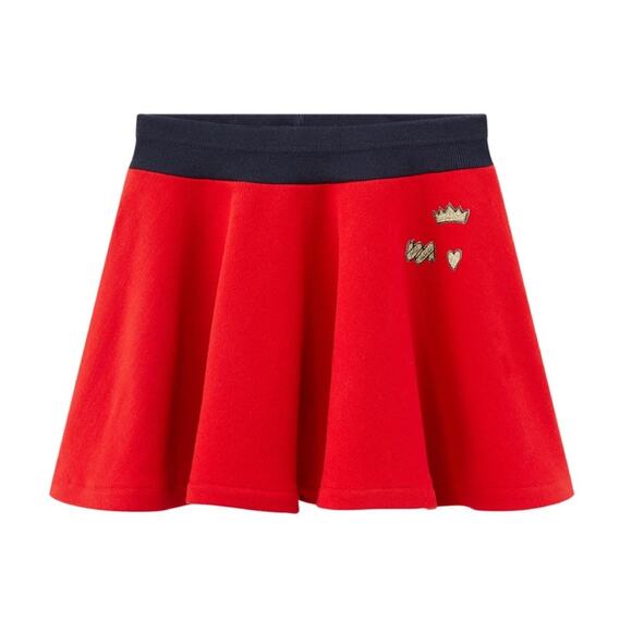 Petit Bateau Skirt Girls 12Y Red & Gold Fleece Red Preppy French Modern Chic - Picture 1 of 11